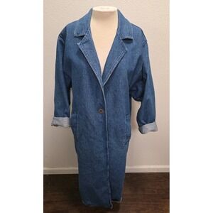 Vintage‎ On The Verge Denim Duster Trench Coat Jacket Large USA